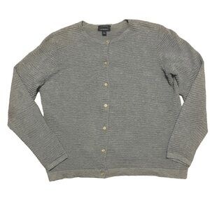 Lands’ End Supima cotton gray ribbed cardigan sweater